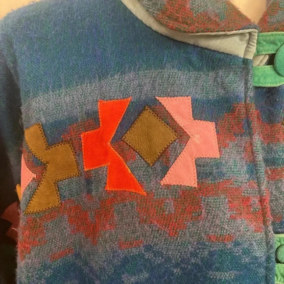 Vintage Womens Handmade Southwest Aztec Wool Leather Jacket Size XL 1990s Winter - Picture 7 of 7